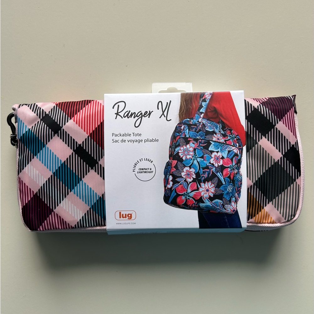 LUG RANGER XL PACKABLE TOTE PINK PLAID NWT